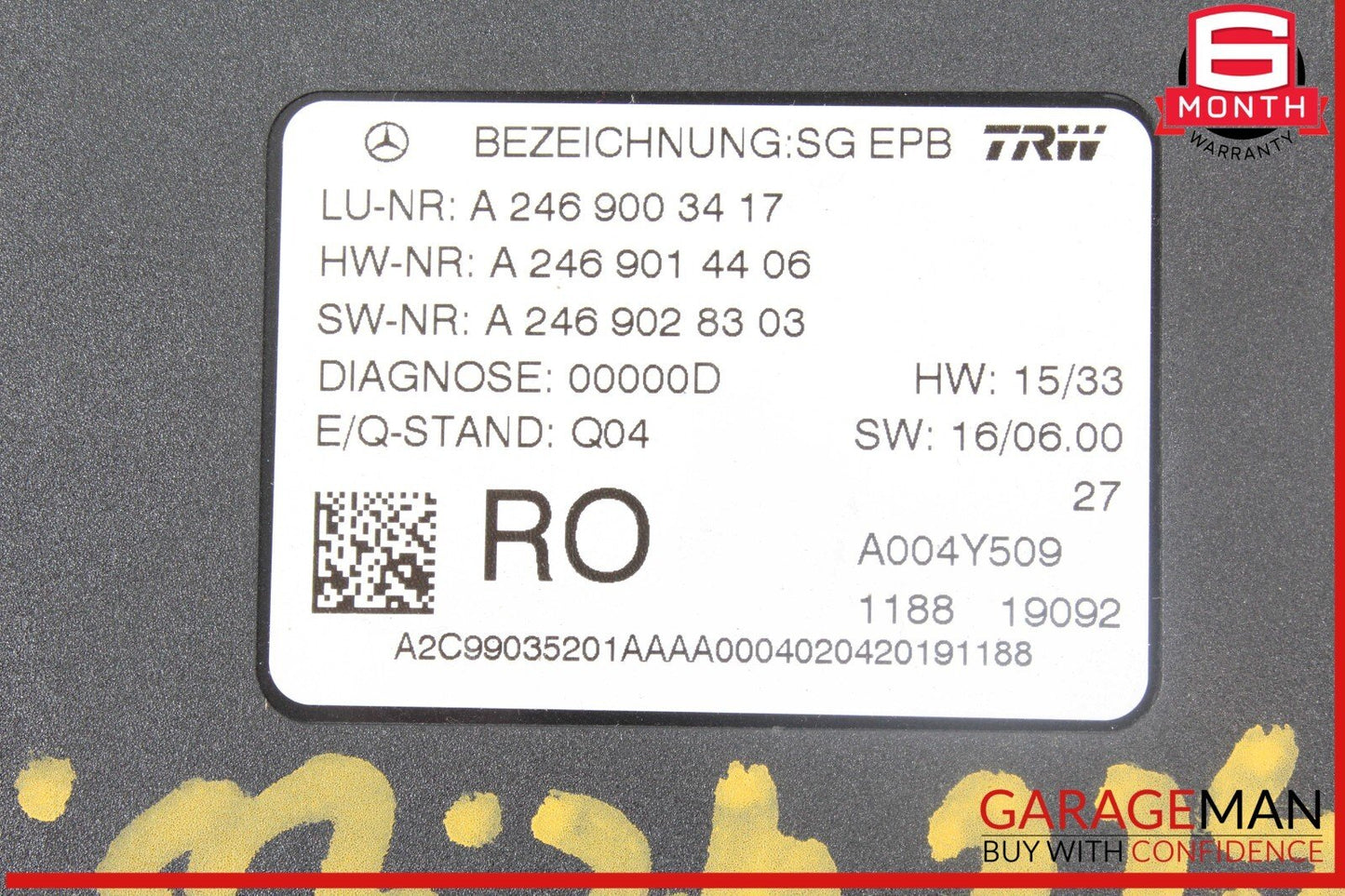 12-20 Mercedes R172 SLC43 AMG SLK350 Hand Parking Brake Control Module Unit OEM