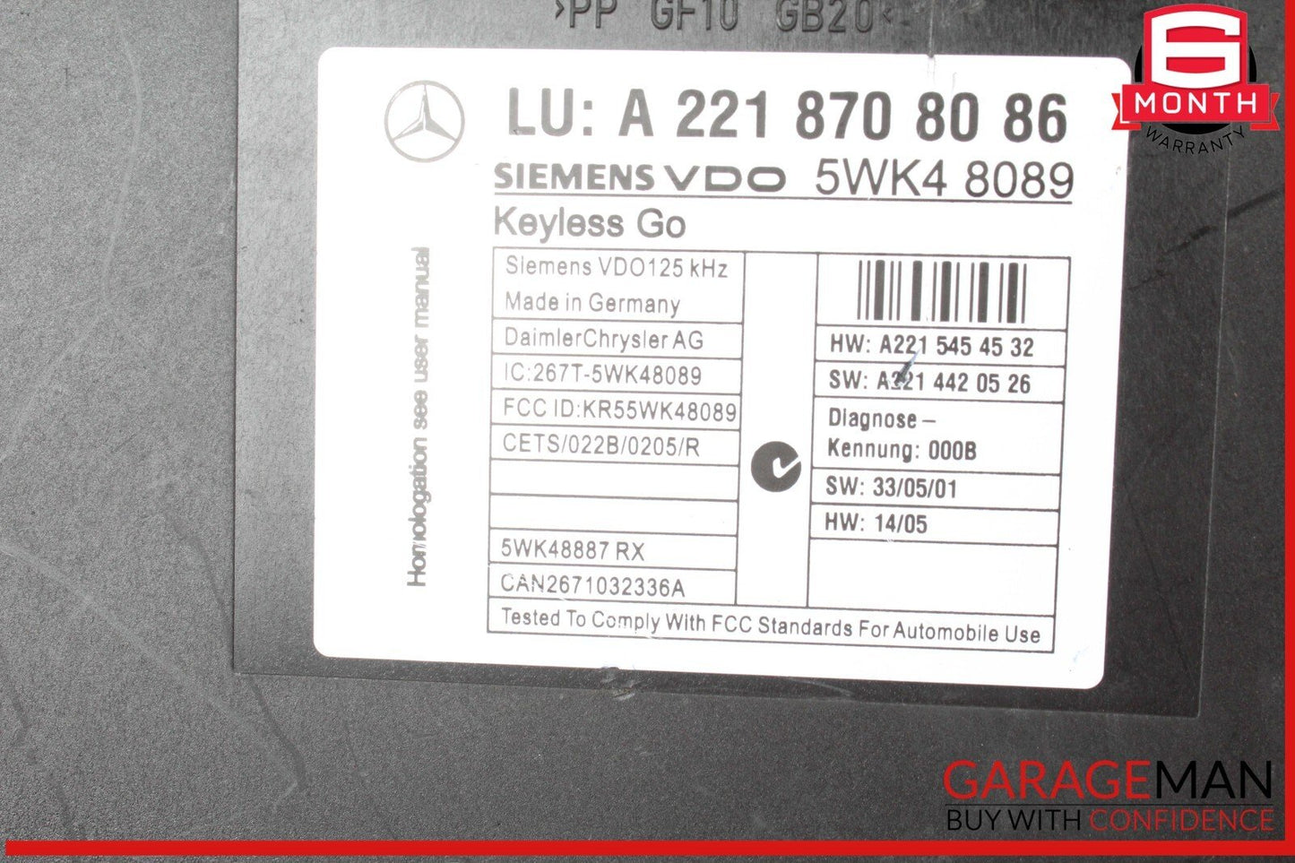 07-10 Mercedes W221 S550 S400 Keyless Go Control Module 2218702392 OEM