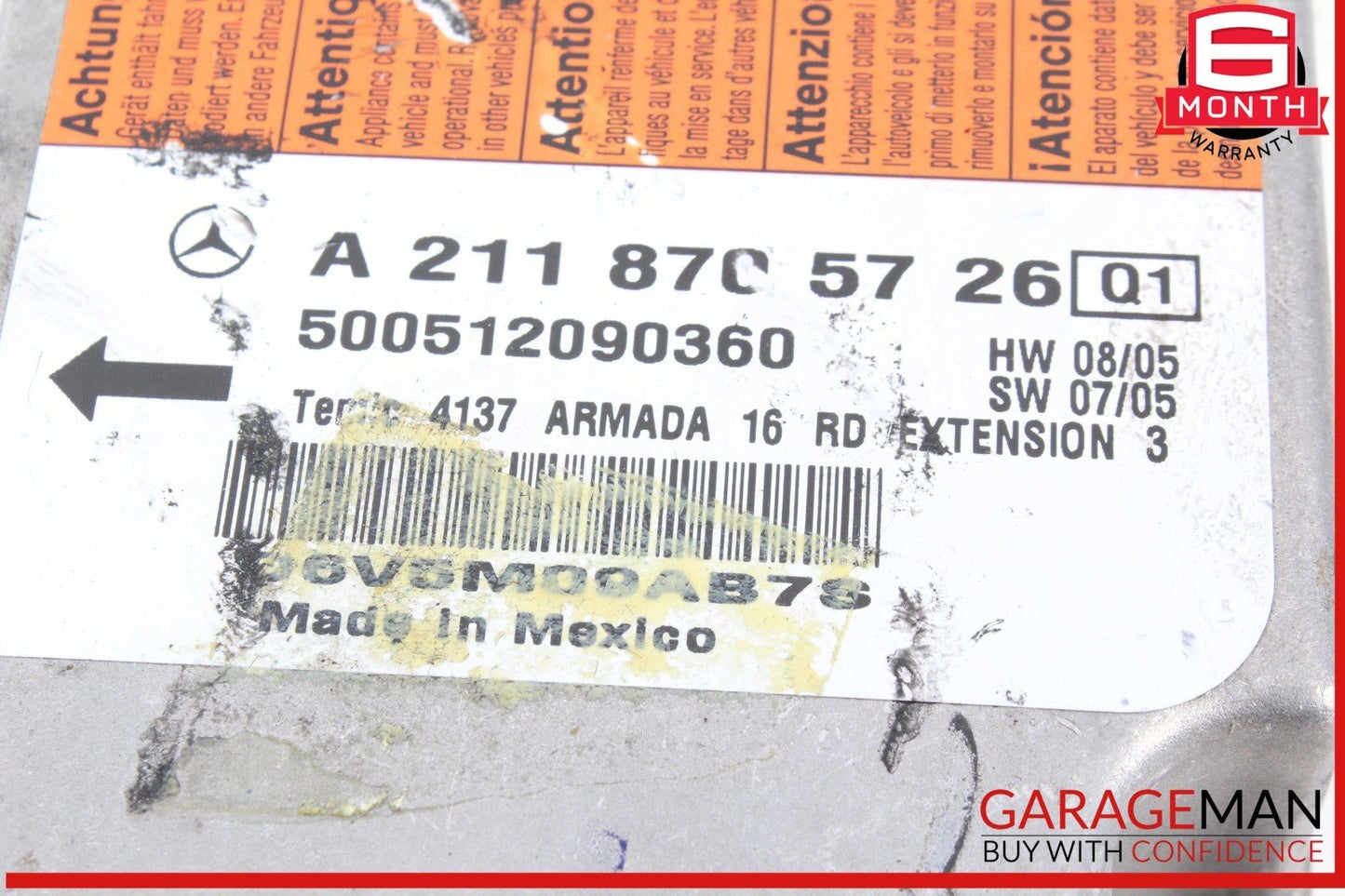 03-11 Mercedes W219 CLS500 Airbag Air Bag SRS Control Module OEM