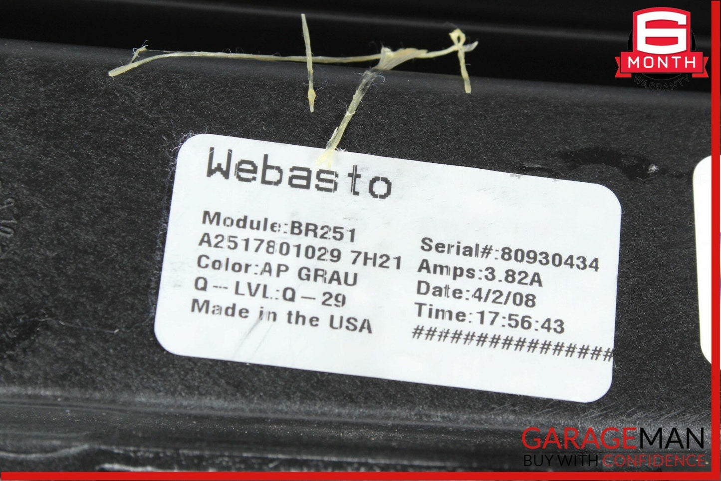 06-12 Mercedes GL450 R350 Top Upper Sunroof Sun Roof Frame Rail Glass Assembly