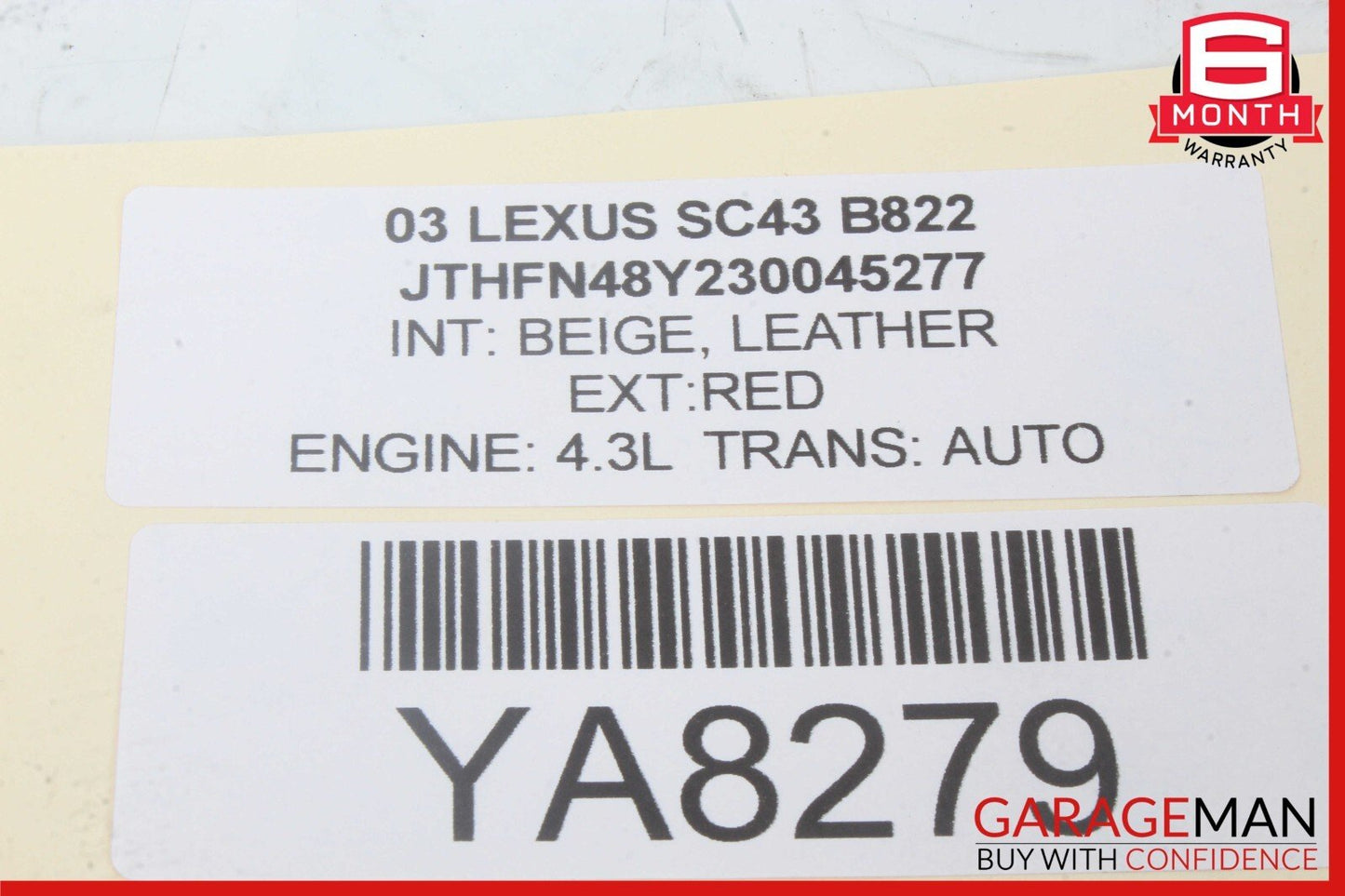 02-10 Lexus SC430 Rear Left or Right Side Seat Belt Retractor OEM