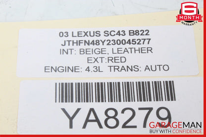 02-10 Lexus SC430 Rear Left or Right Side Seat Belt Retractor OEM