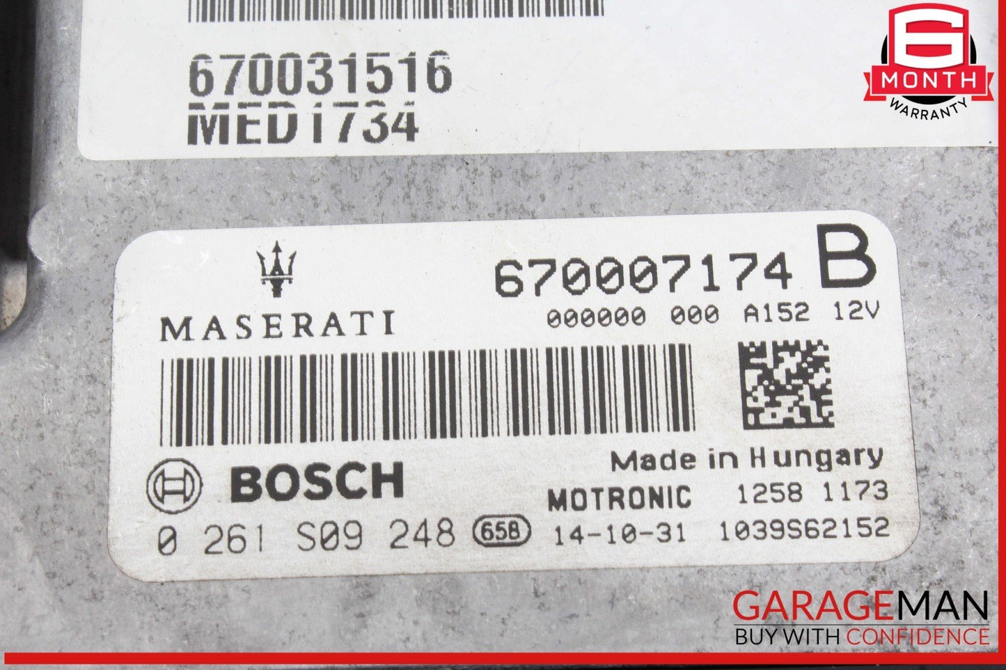 14-17 Maserati Ghibli ECU ECM Engine Computer Control Module Unit 670007174 OEM