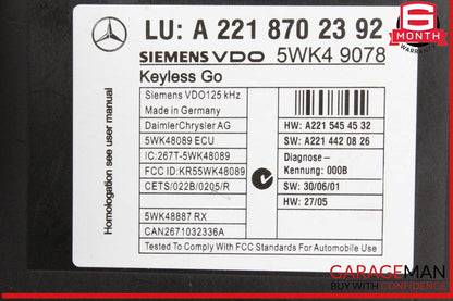 07-10 Mercedes W221 S550 S400 Keyless Go Control Module 2218702392 OEM