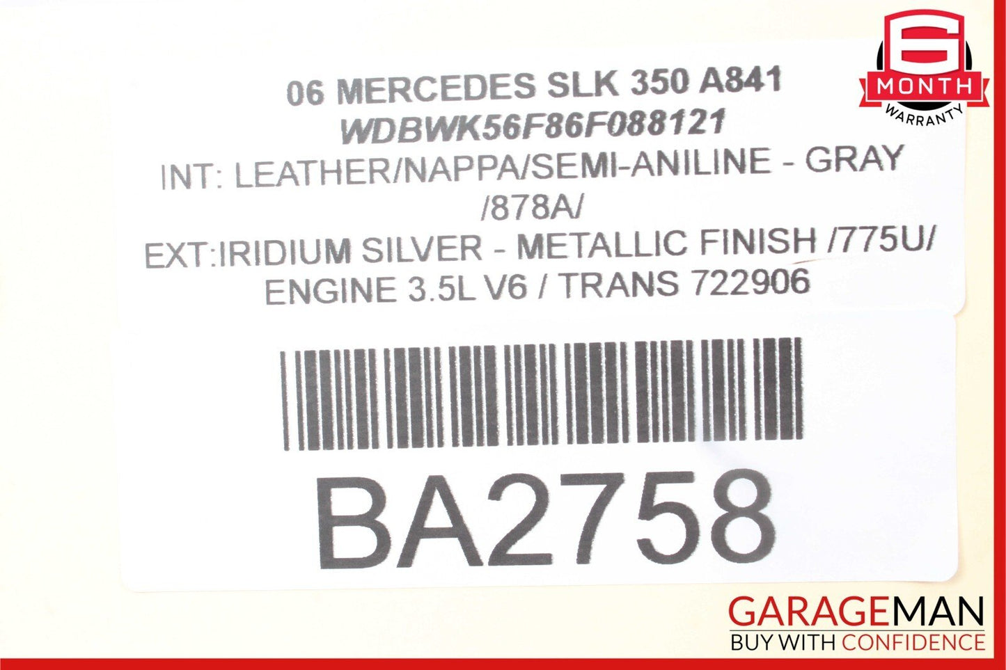 05-11 Mercedes R171 SLK350 Rear Right Convertible Top Side Trunk Lid Cylinder