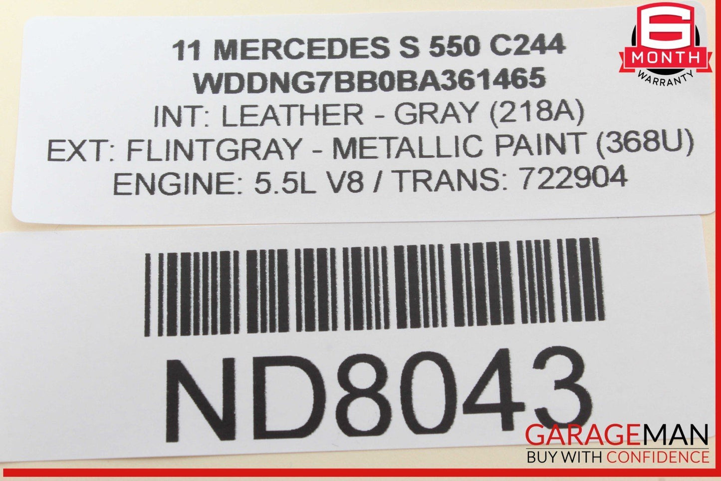 10-13 Mercedes W221 S550 S400 Rear Overhead Vanity Mirror Assembly Gray OEM