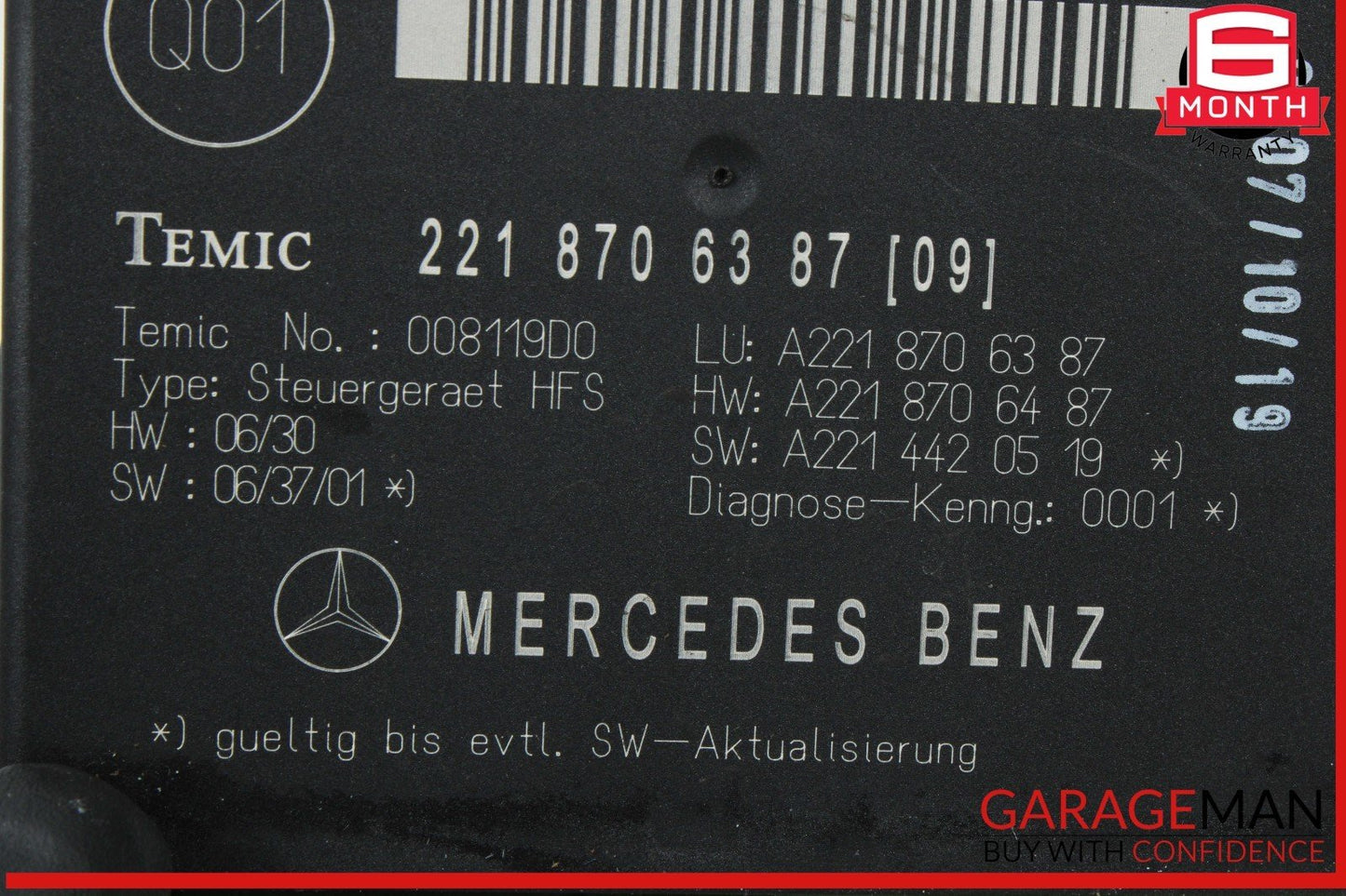 07-09 Mercedes W221 S550 S63 AMG Trunk Release Remote Open Close Module OEM