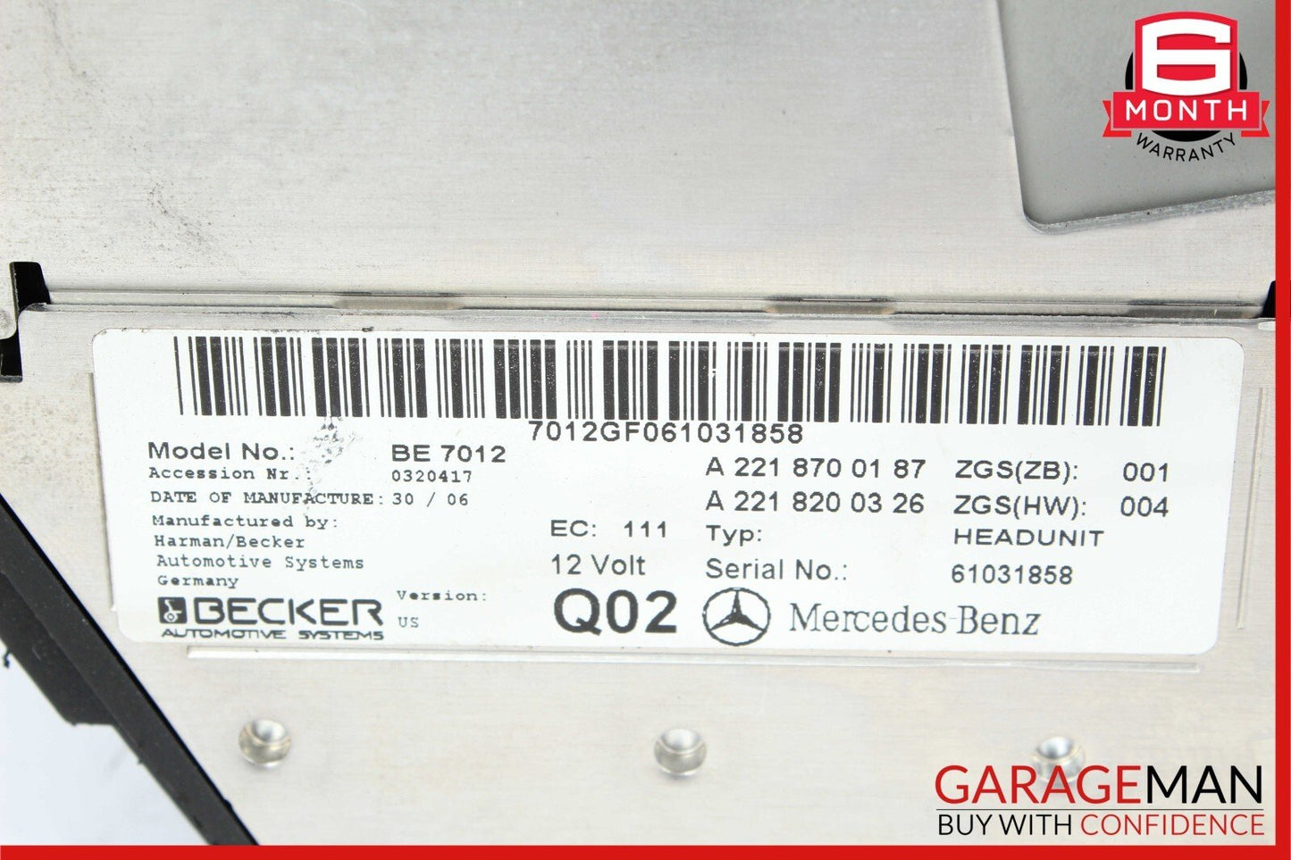 07-09 Mercedes-Benz W221 S550 Head Unit Command CD Navigation 2218700187