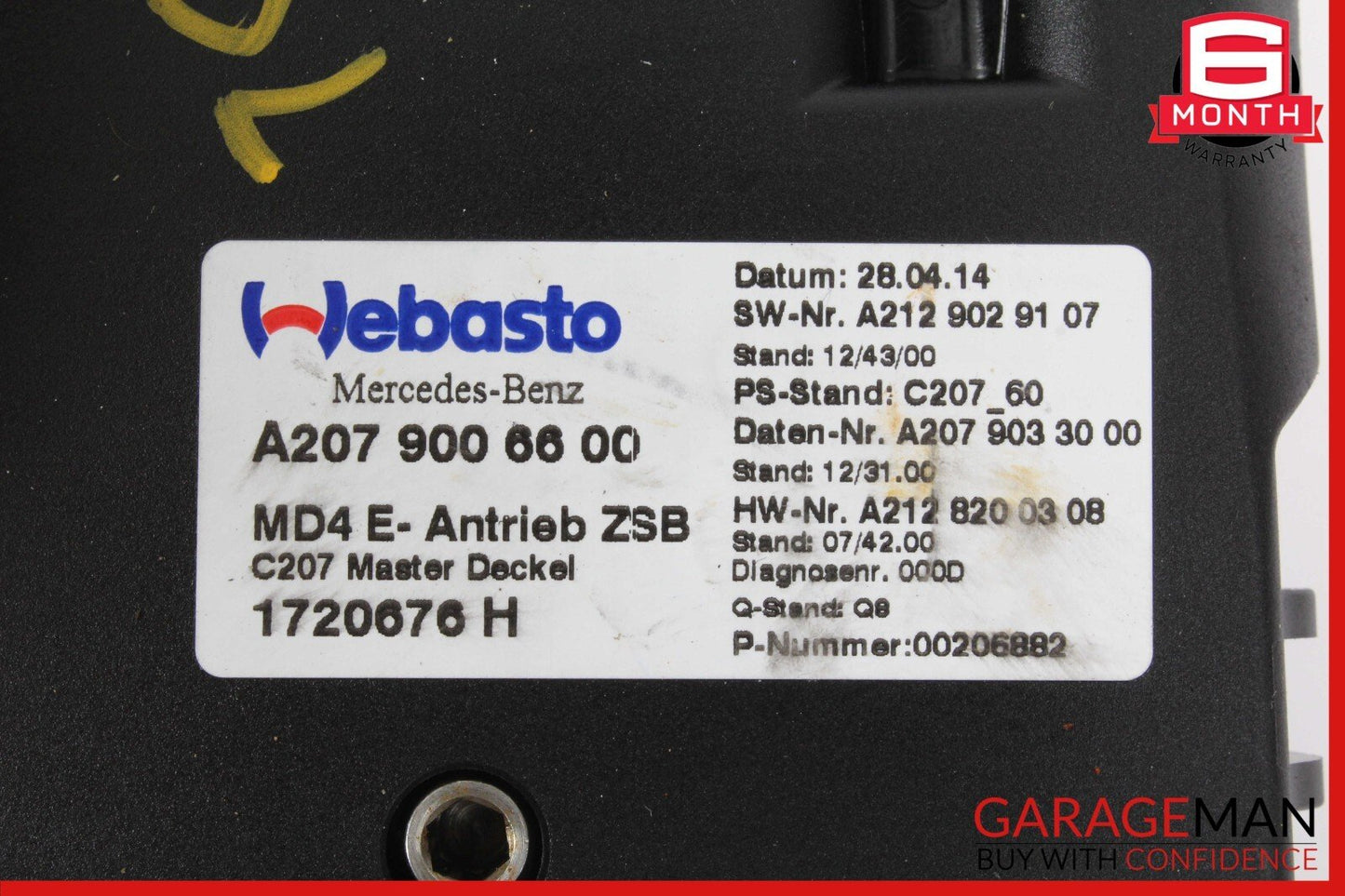 10-17 Mercedes W204 C350 E350 Panoramic Sunroof Sun Roof Motor 2079061000 OEM