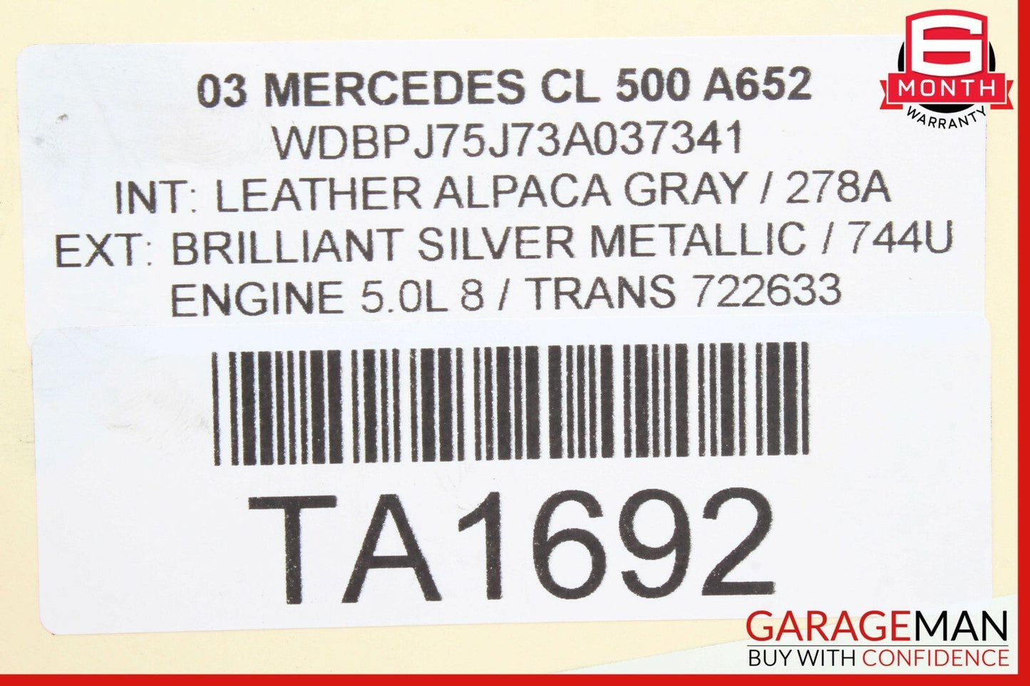 00-06 Mercedes W215 CL500 CL600 Support Carrier Bracket Clip