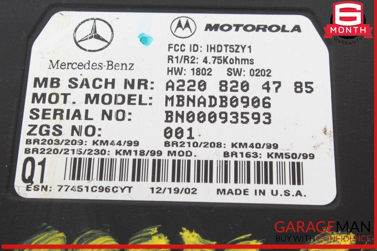 00-06 Mercedes R230 SL500 Voice Command Control Module 2208204785 OEM