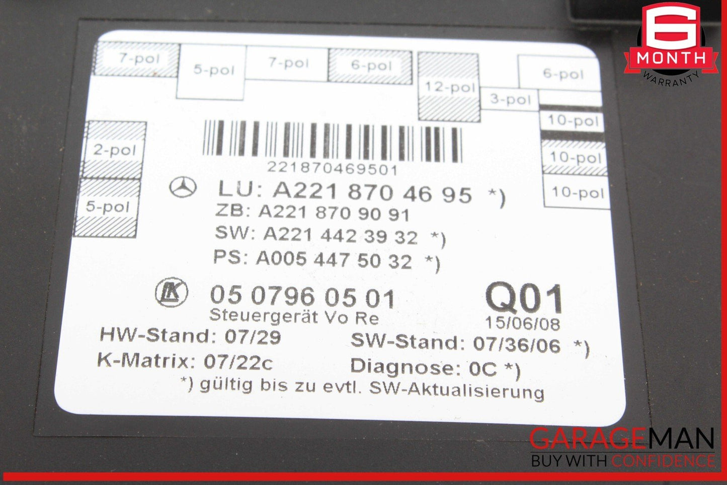 07-13 Mercedes W221 S550 S600 S63 AMG Front Right Side Door Control Module Unit