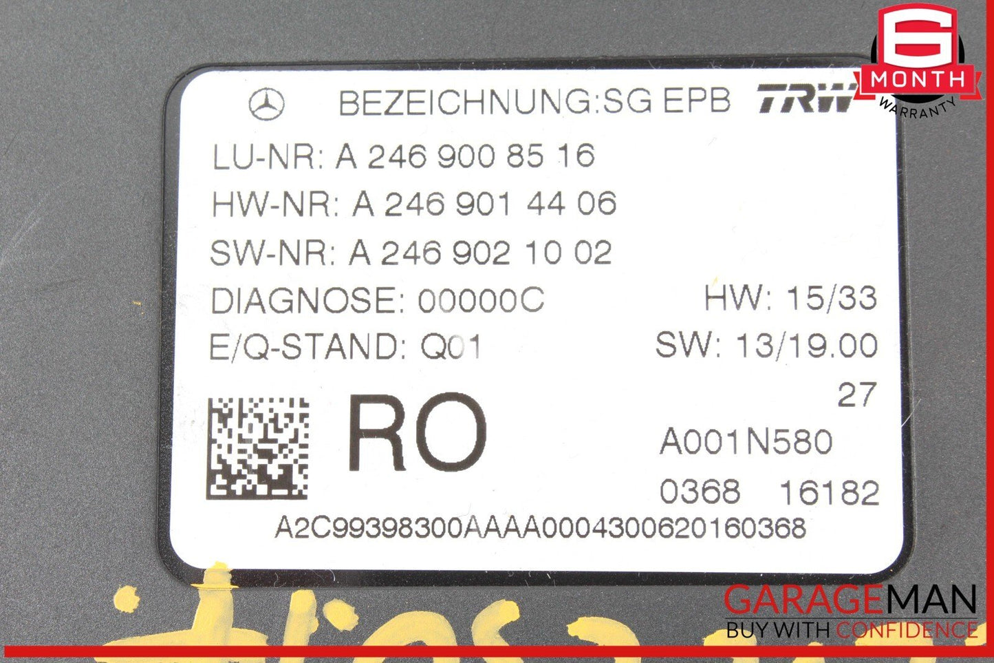 12-20 Mercedes W117 CLA250 SLK350 Hand Parking Brake Control Module Unit OEM
