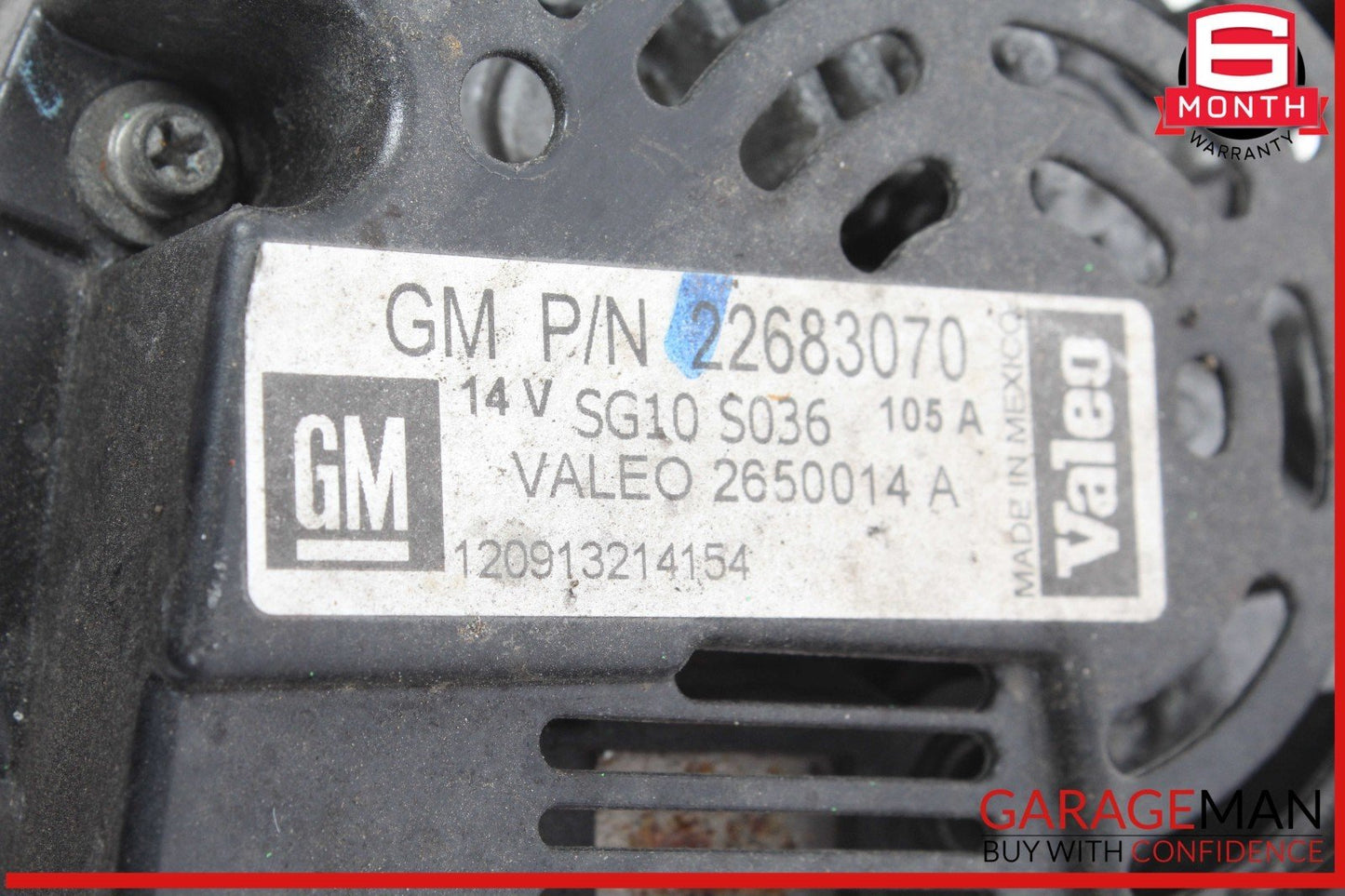 07-10 Saturn Sky Alternator Generator 105A 14V Valeo 22683070 OEM
