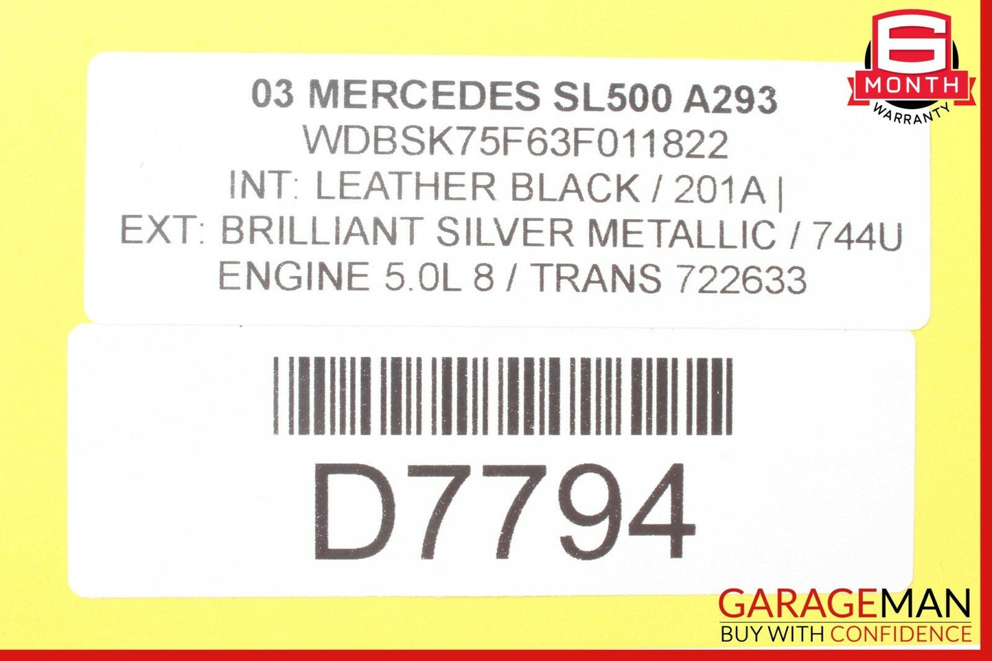 03-11 Mercedes R230 SL500 SL600 Left Convertible Main Top Drive Lift Cylinder