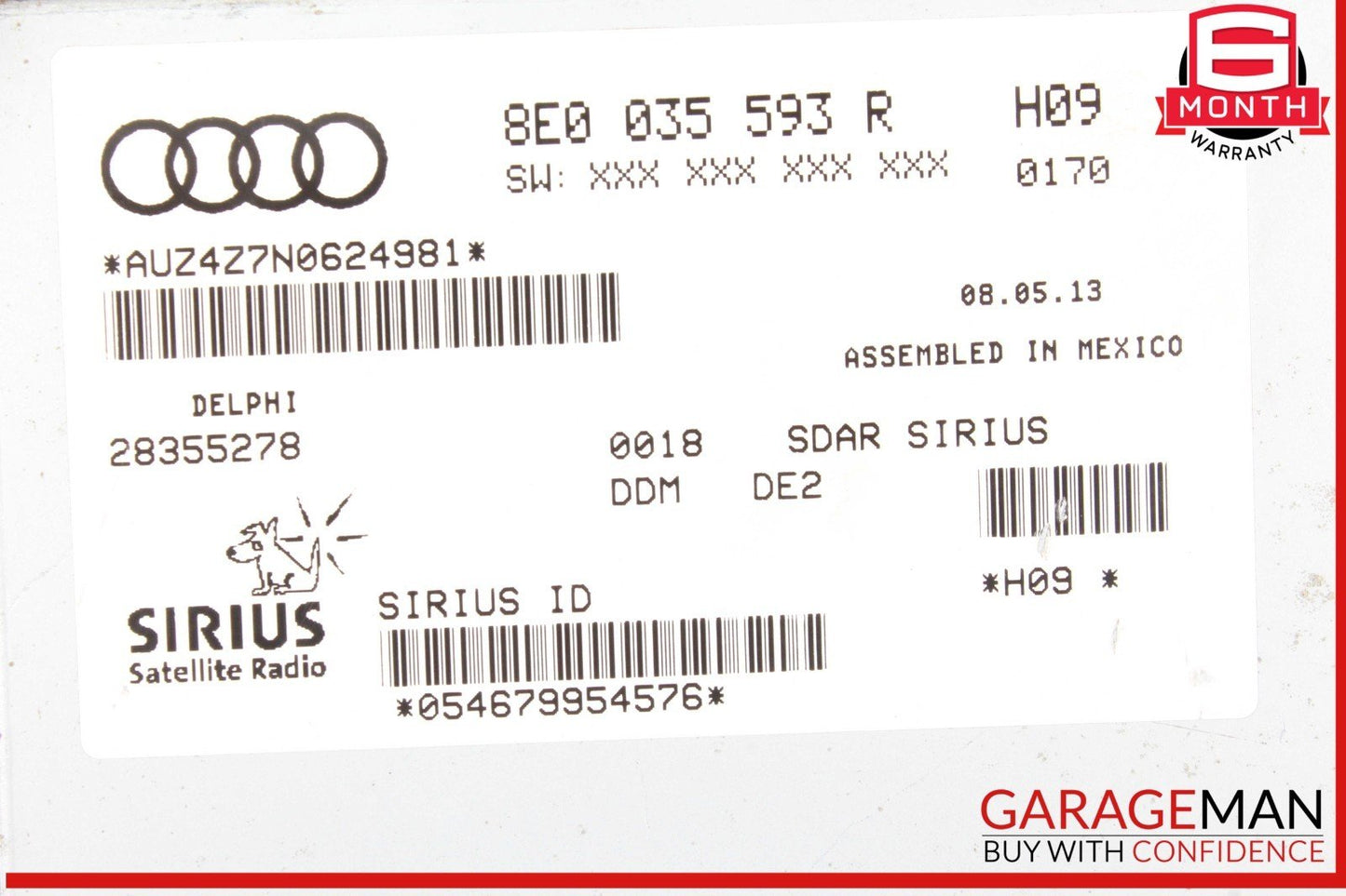 13-15 Audi TT TTS Quattro Sirius Satellite Radio Control Module Unit 8E0035593R