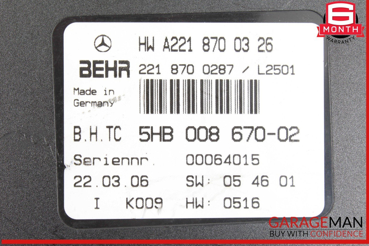 07-09 Mercedes W221 S550 S65 AMG AC A/C Air Heater Blower Climate Control Module