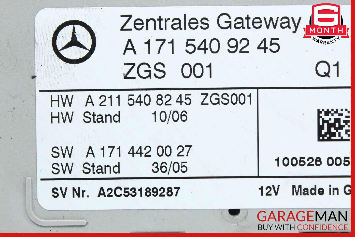 05-11 Mercedes R171 SLK300 SLK350 Central Gateway Control Module OEM