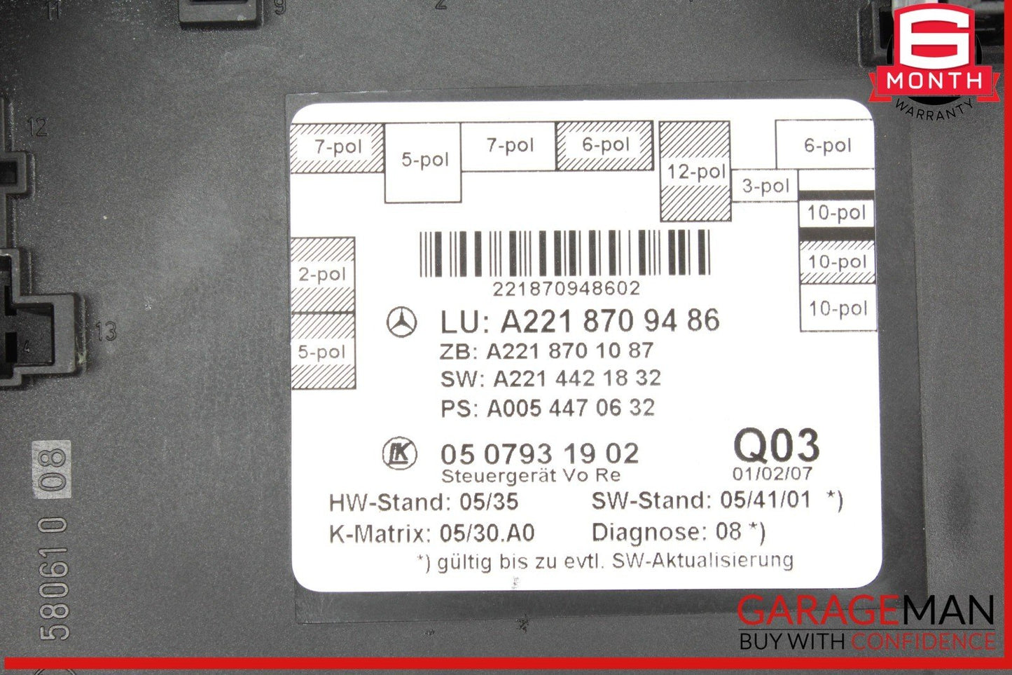 07-13 Mercedes W221 S550 S400 Rear Right or Left Side Door Control Module OEM