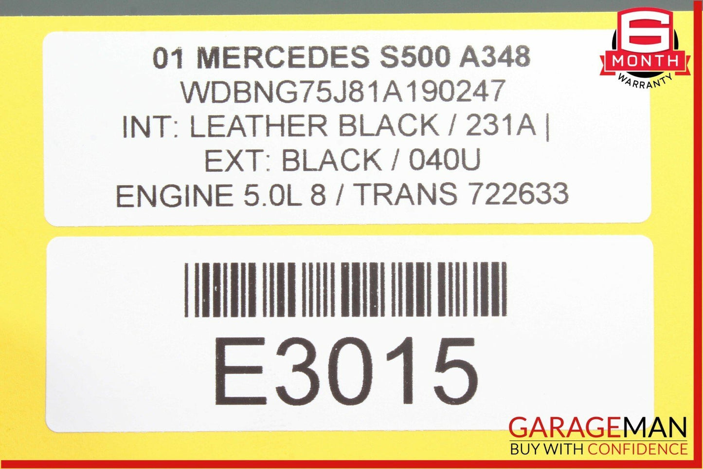 00-02 Mercedes W220 S500 Rear Center Seat Belt Seatbelt Retractor Buckle Black