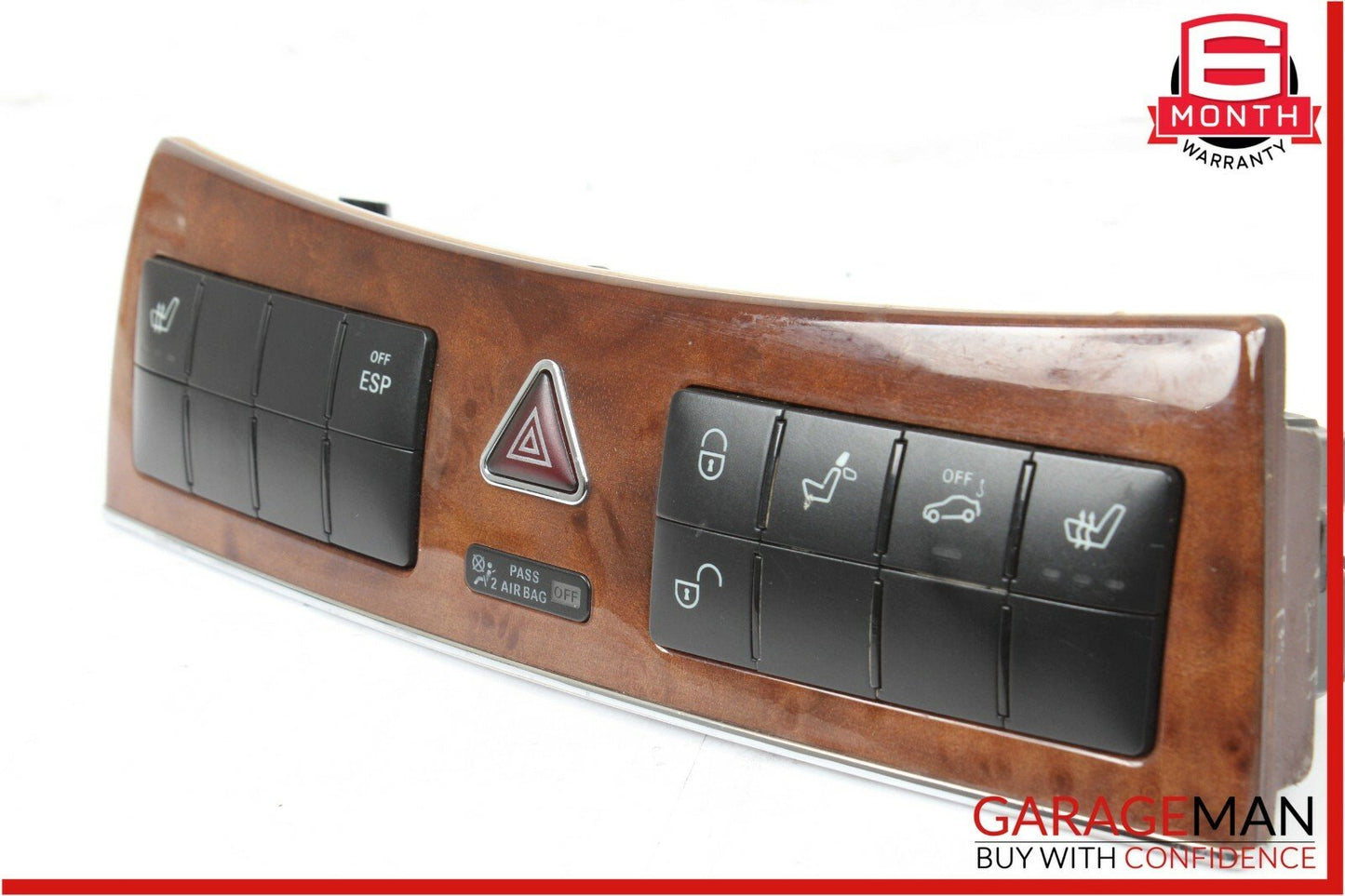 05-09 Mercedes W209 CLK500 Dash Heated Seat ESP Hazard Light Control Switch Wood