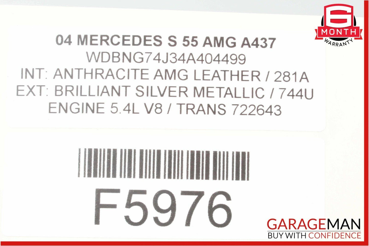 03-08 Mercedes W220 S55 CL55 SL55 AMG Right Side Engine Motor Cylinder Head OEM