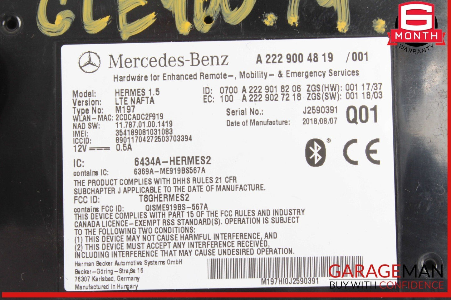 16-19 Mercedes W166 GLE400 Bluetooth Telematic Control Module Unit 2229004819