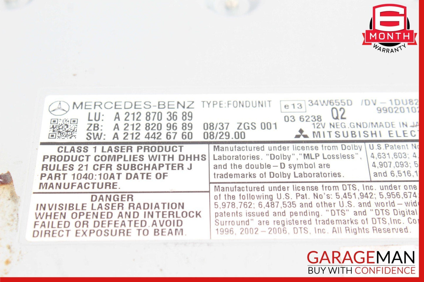 10-13 Mercedes W221 S63 AMG E350 Rear Seat DVD CD Player 2128703689 OEM