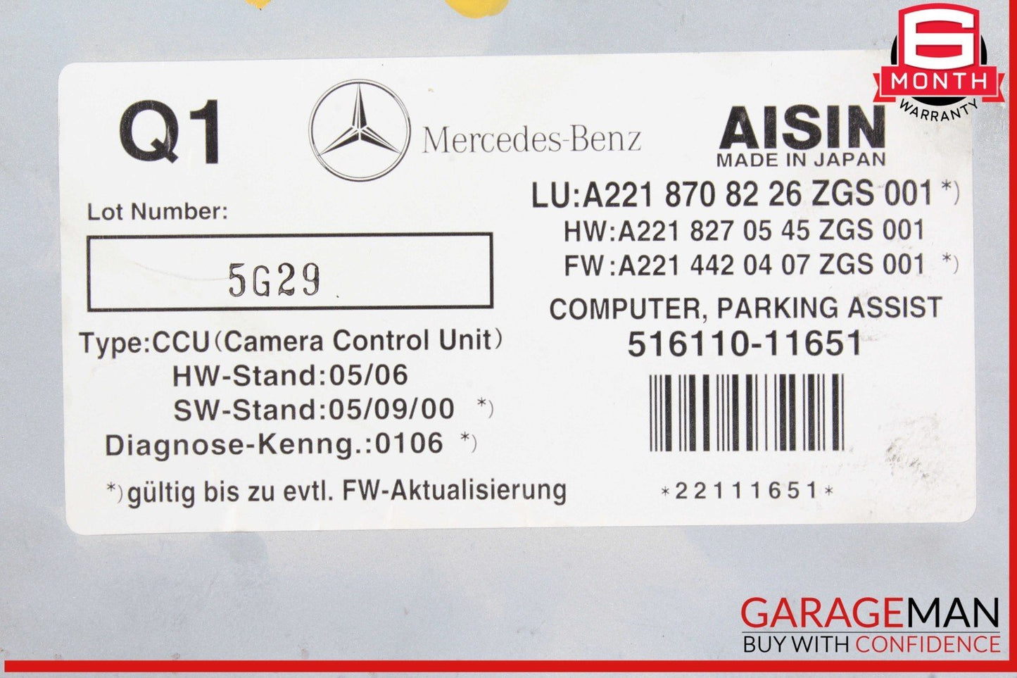 07-14 Mercedes W221 S550 CL600 CL550 Rear View Backup Camera Control Module OEM