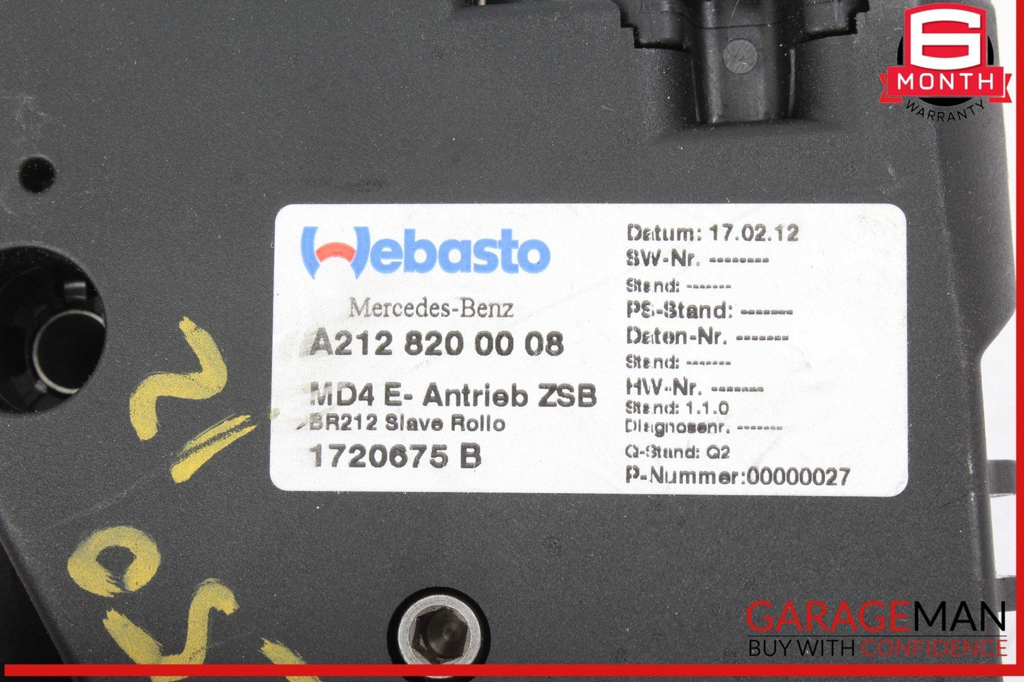 10-17 Mercedes W204 C250 Panoramic Sunroof Sun Roof Motor OEM