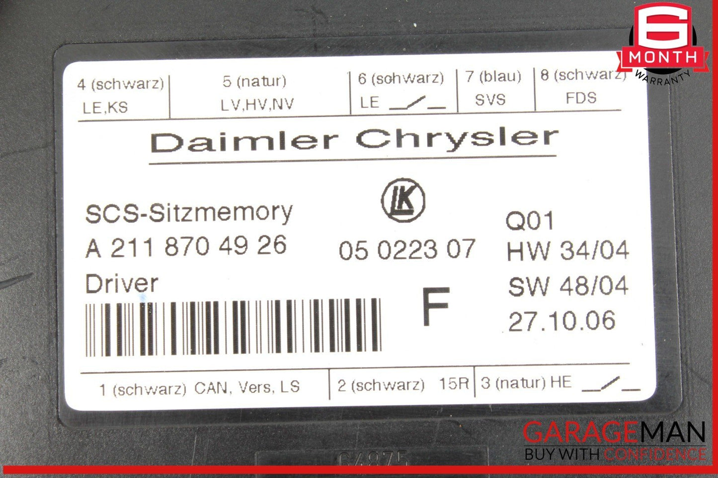 03-12 Mercedes W211 E350 CLS550 SLK350 Seat Control Module Left Side OEM