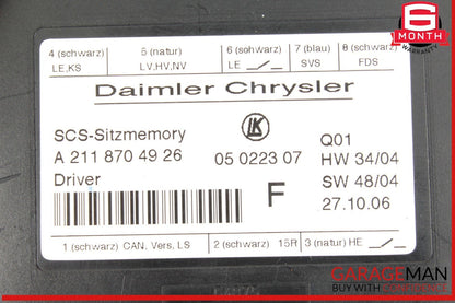 03-12 Mercedes W211 E350 CLS550 SLK350 Seat Control Module Left Side OEM