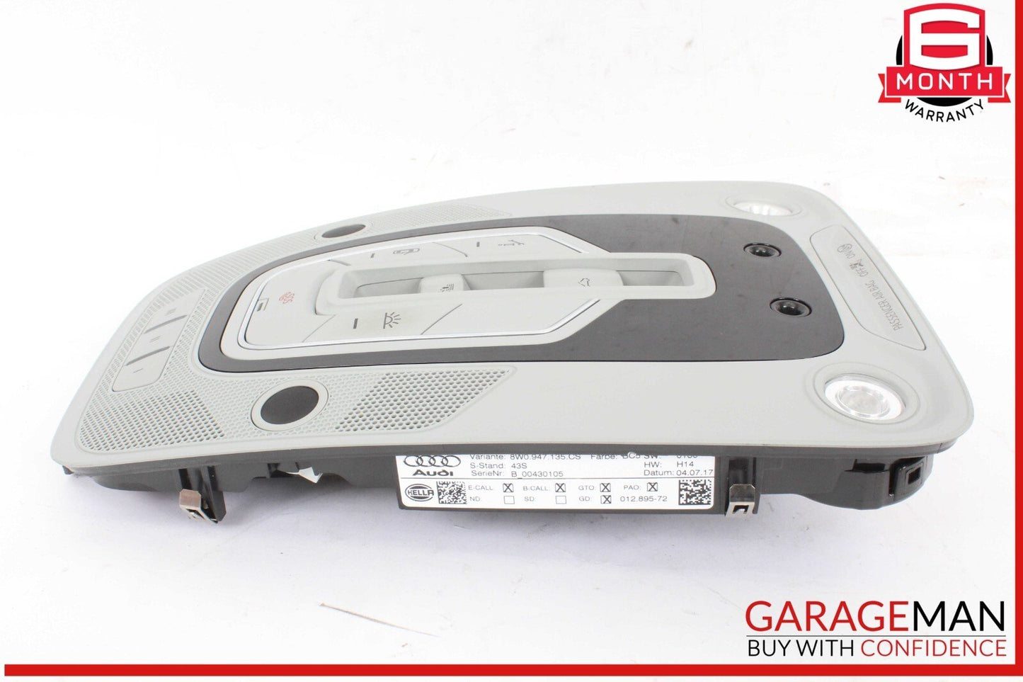 17-19 Audi A4 Allroad Front Console Overhead Dome Light 8W0947135CS OEM