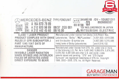 07-09 Mercedes X164 GL450 4MATIC ML350 GL450 DVD Video Player 1648707989 OEM