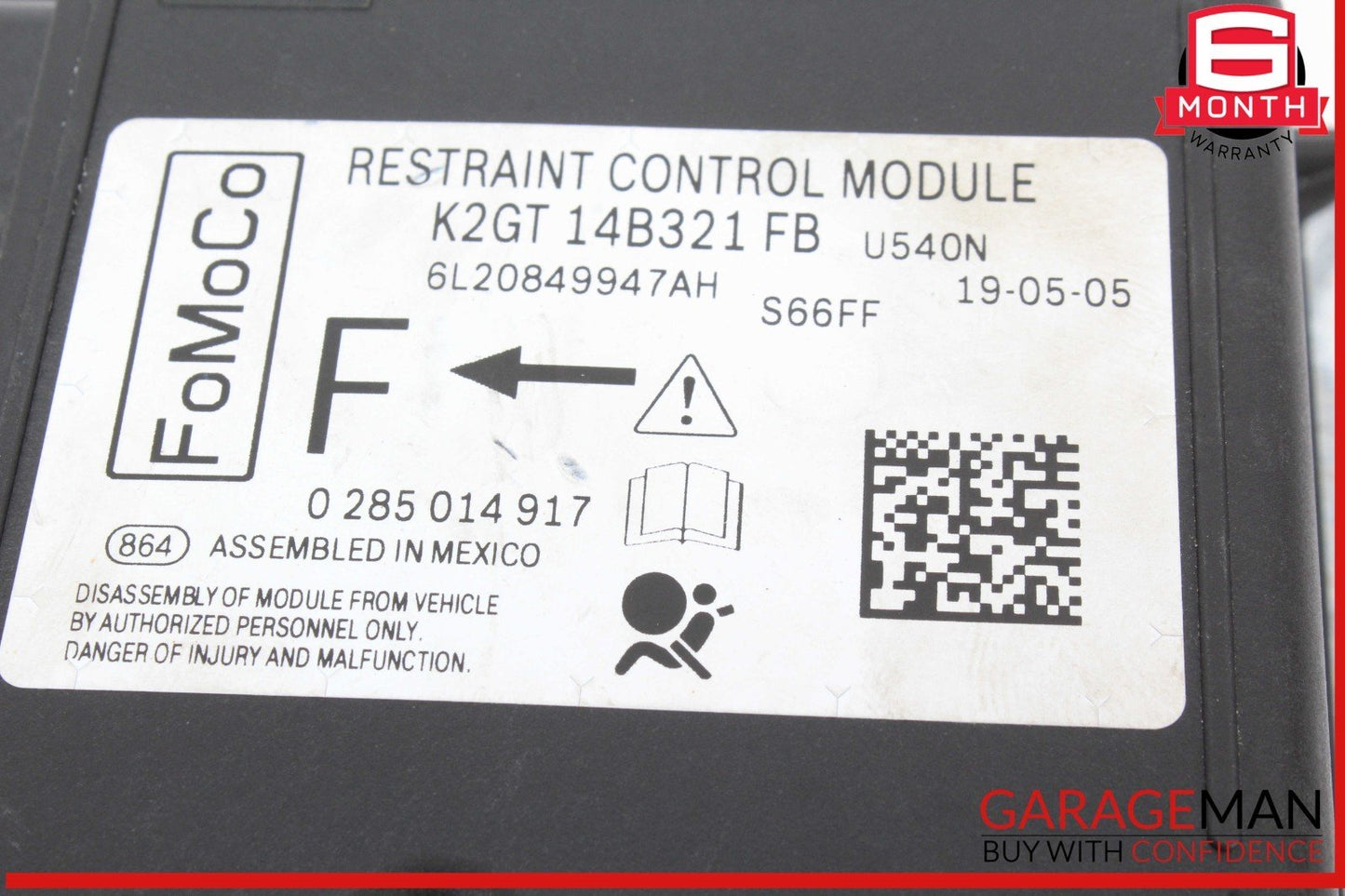 19-21 Lincoln Nautilus Restraint Control Module Unit K2GT14B321FB OEM