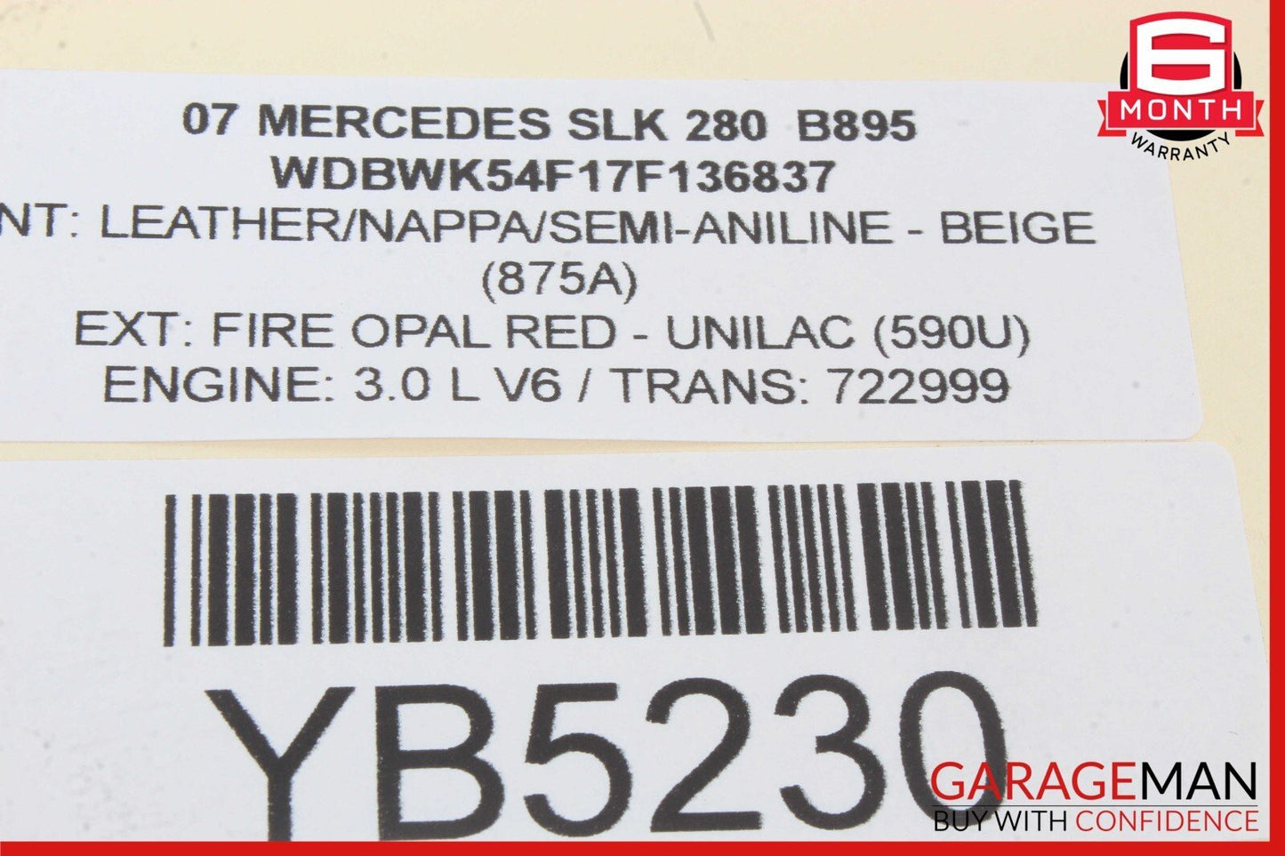 05-11 Mercedes R171 SLK280 SLK350 Rear Right Convertible Top Trunk Lid Cylinder