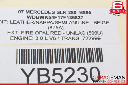 05-11 Mercedes R171 SLK280 SLK350 Rear Right Convertible Top Trunk Lid Cylinder