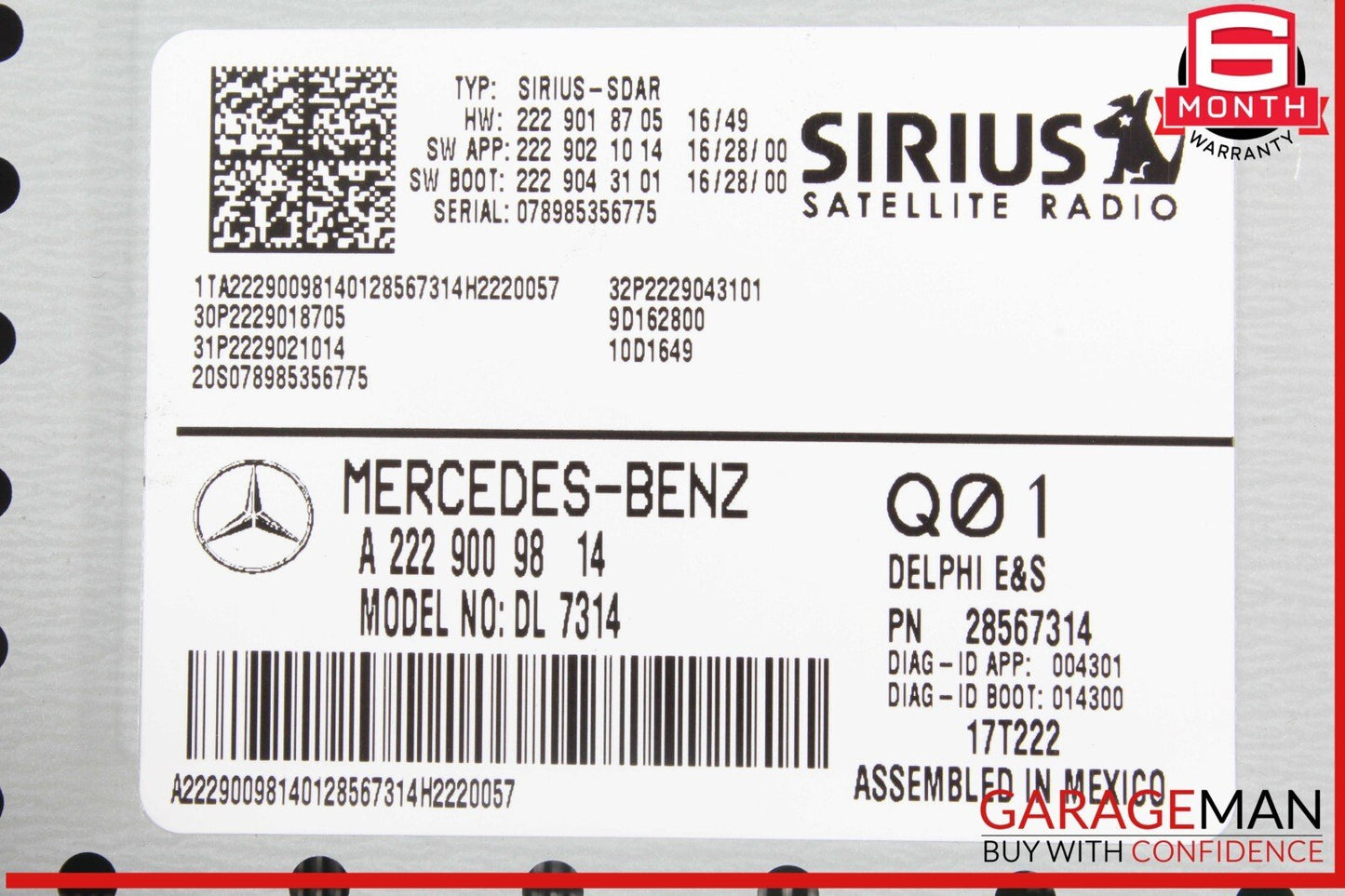 14-20 Mercedes R172 SLC300 Audio Sirius Satellite Radio Receiver Module