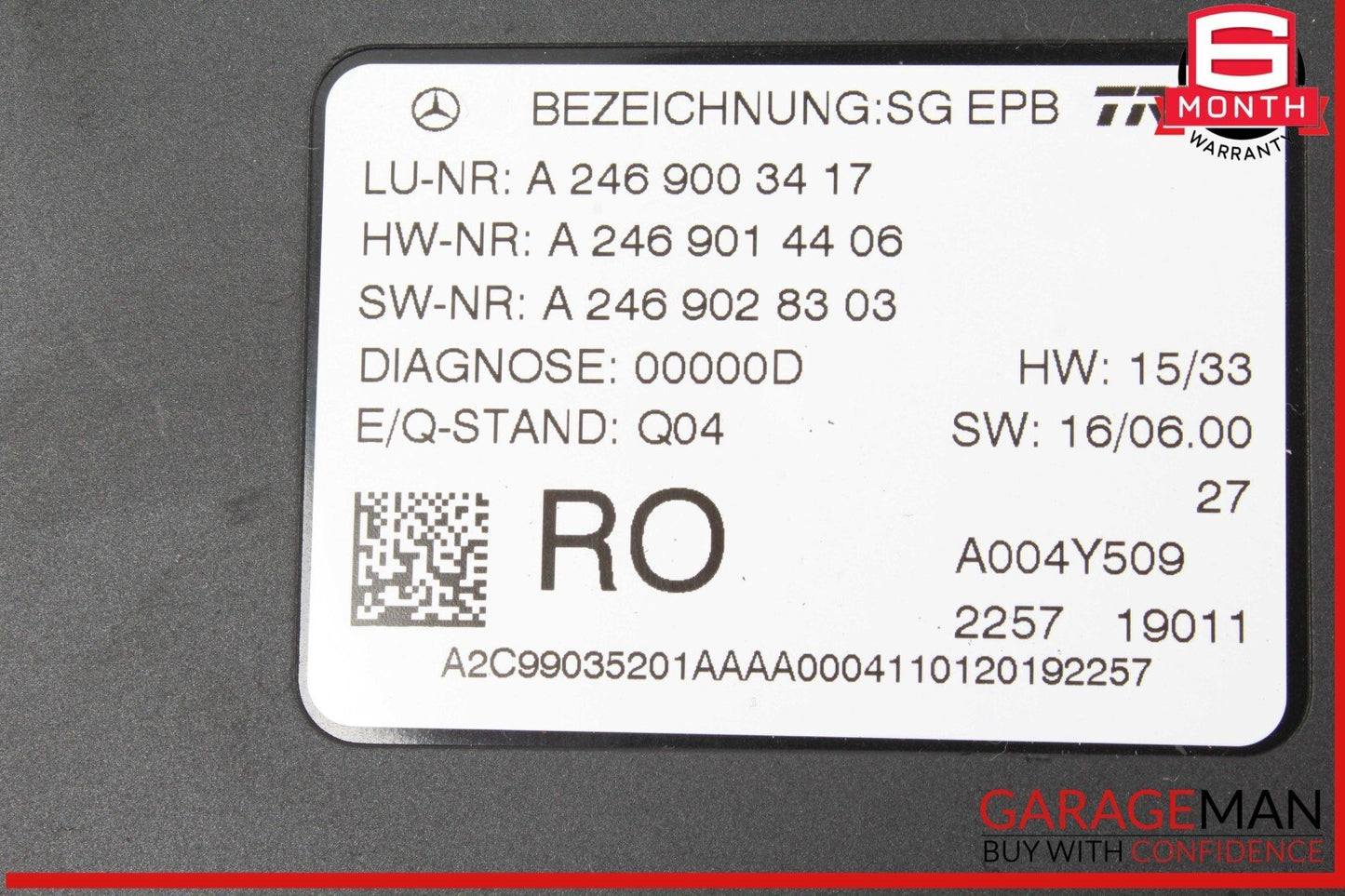 12-20 Mercedes R172 SLC300 SLK350 Hand Parking Brake Control Module Unit OEM