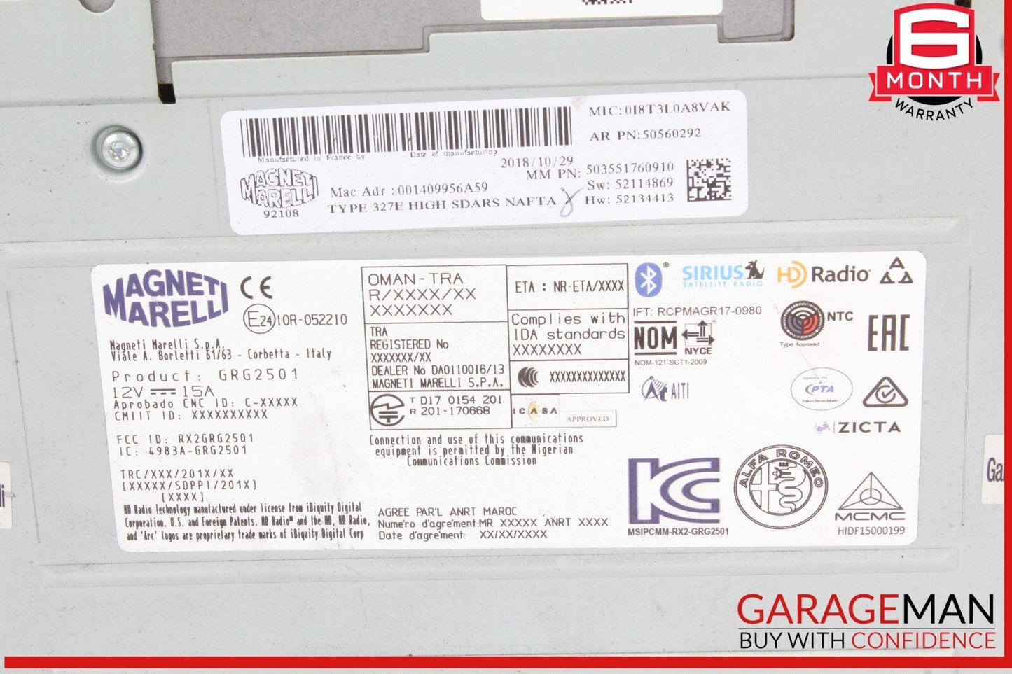 17-19 Alfa Romeo Giulia Stelvio Dash Satellite Radio Receiver Module 52134413