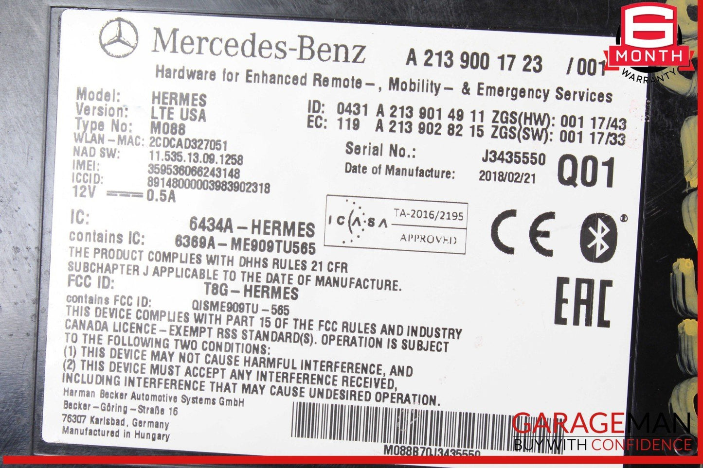 15-20 Mercedes X253 GLC350e Communication Computer Control Module Unit OEM