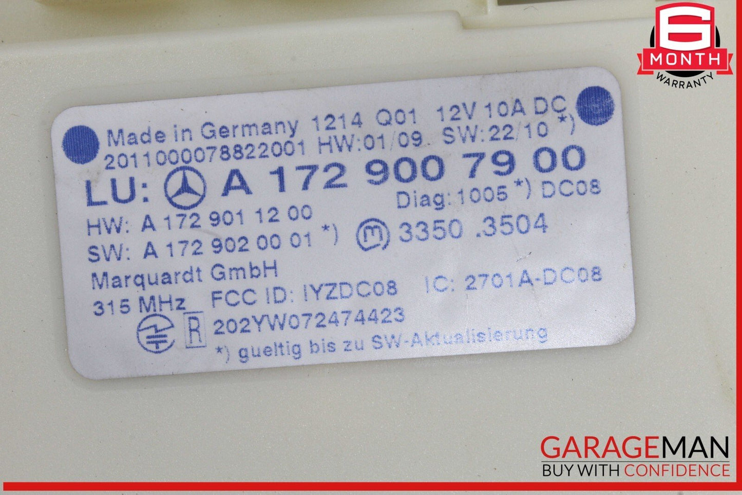 10-15 Mercedes W204 C250 Keyless Go Entry Control Module 1729007900 OEM