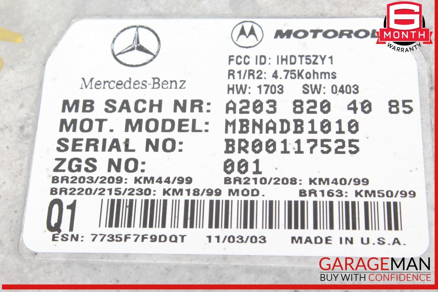 00-06 Mercedes R230 SL500 ML500 E55 AMG Voice Command Control Module Unit
