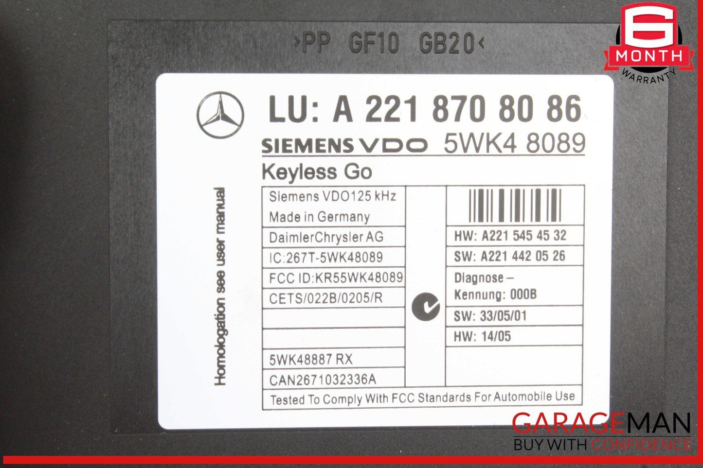 07-10 Mercedes W221 S550 S400 Keyless Go Control Module 2218702392 OEM