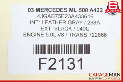98-05 Mercedes W163 ML500 Rear Right Side Quarter Window Regulator Motor OEM
