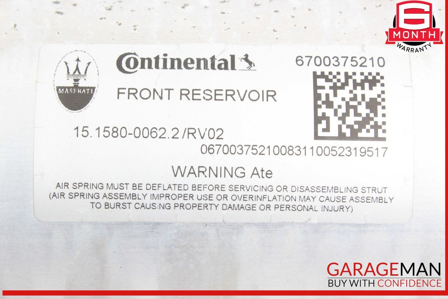 17-22 Maserati Levante M161 Front Air Ride Suspension Reservoir Tank OEM