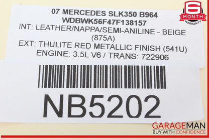 05-11 Mercedes R171 SLK350 Front Right Side Sun Visor Sunvisor Shade Black OEM