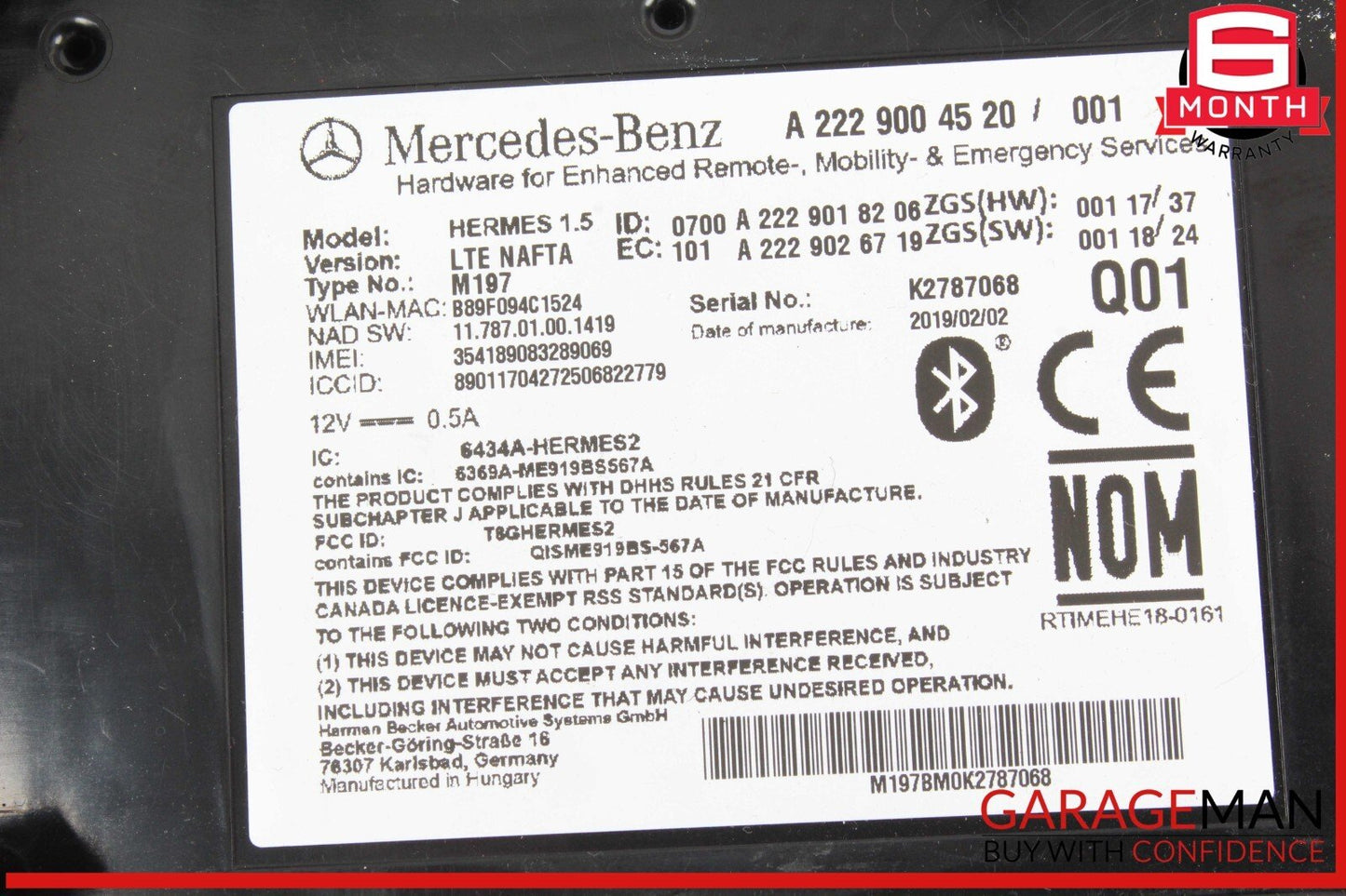 15-20 Mercedes R172 SLC300 Telematics Communication Bluetooth Control Module OEM
