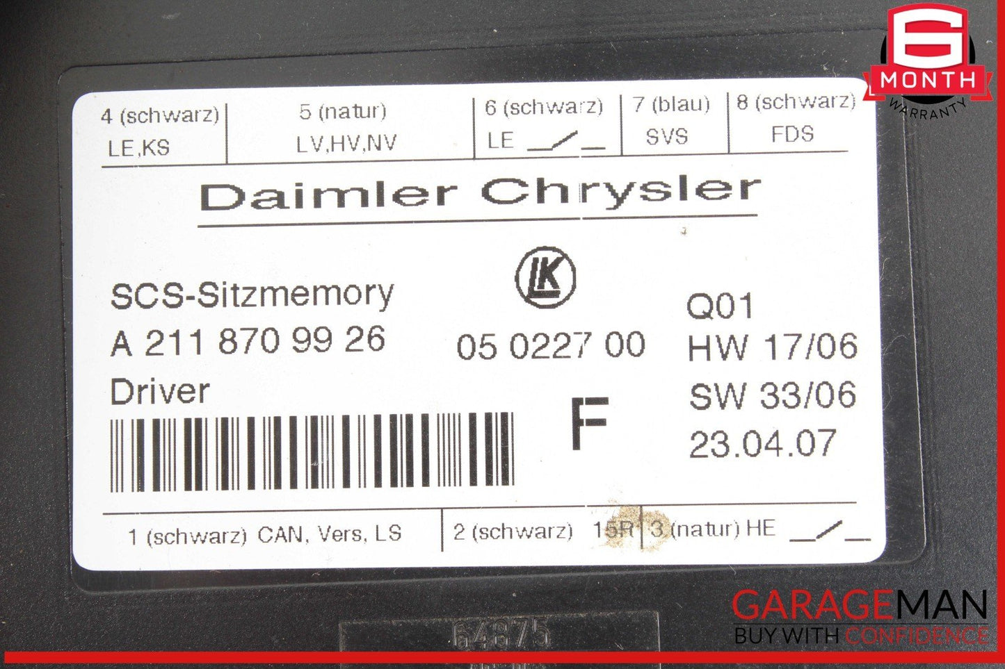 03-12 Mercedes W219 CLS550 SLK350 Seat Control Module Left Side OEM
