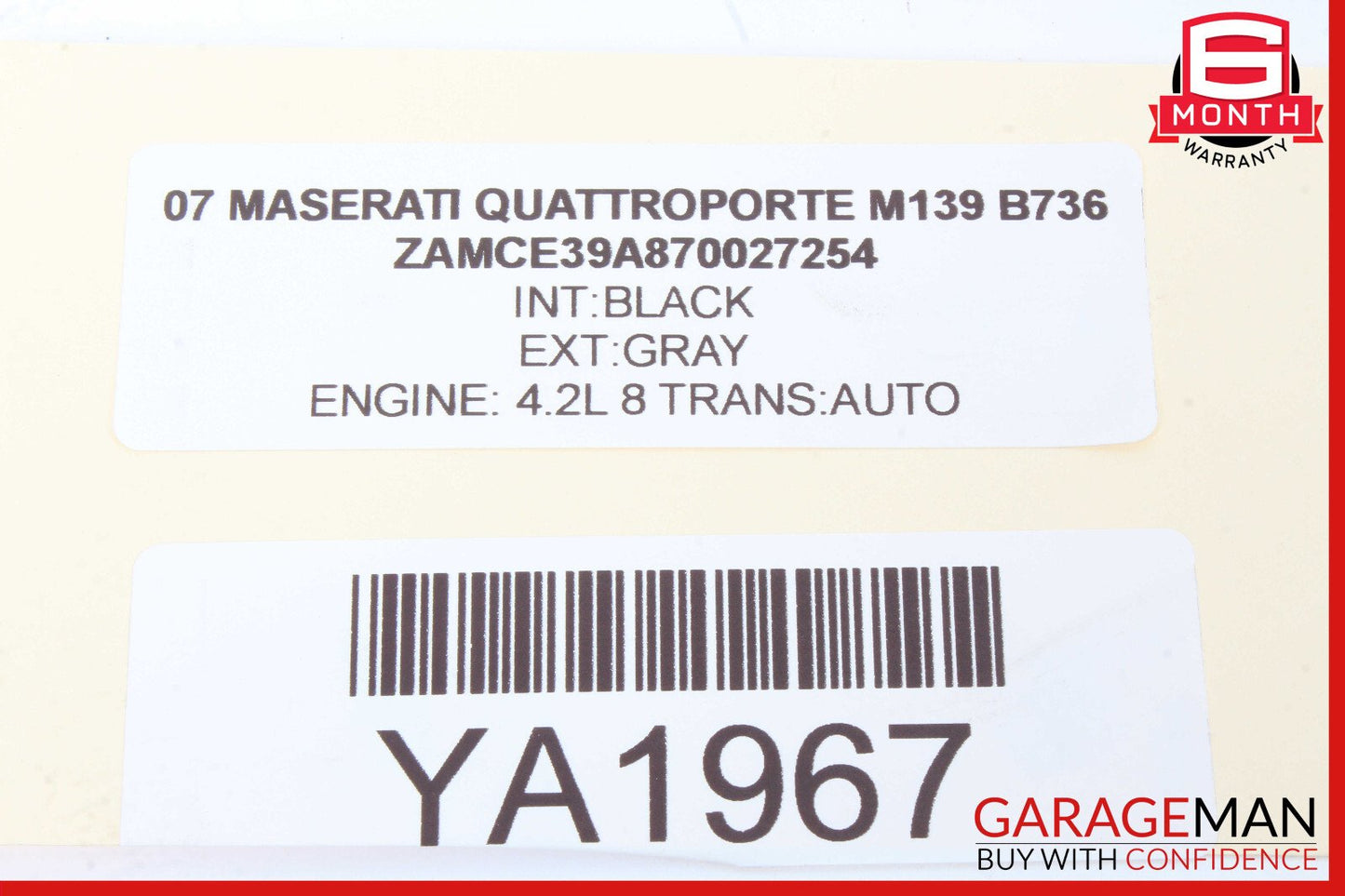 03-13 Maserati Quattroporte M139 Interior Roof Grab Handle Rear Right Side OEM